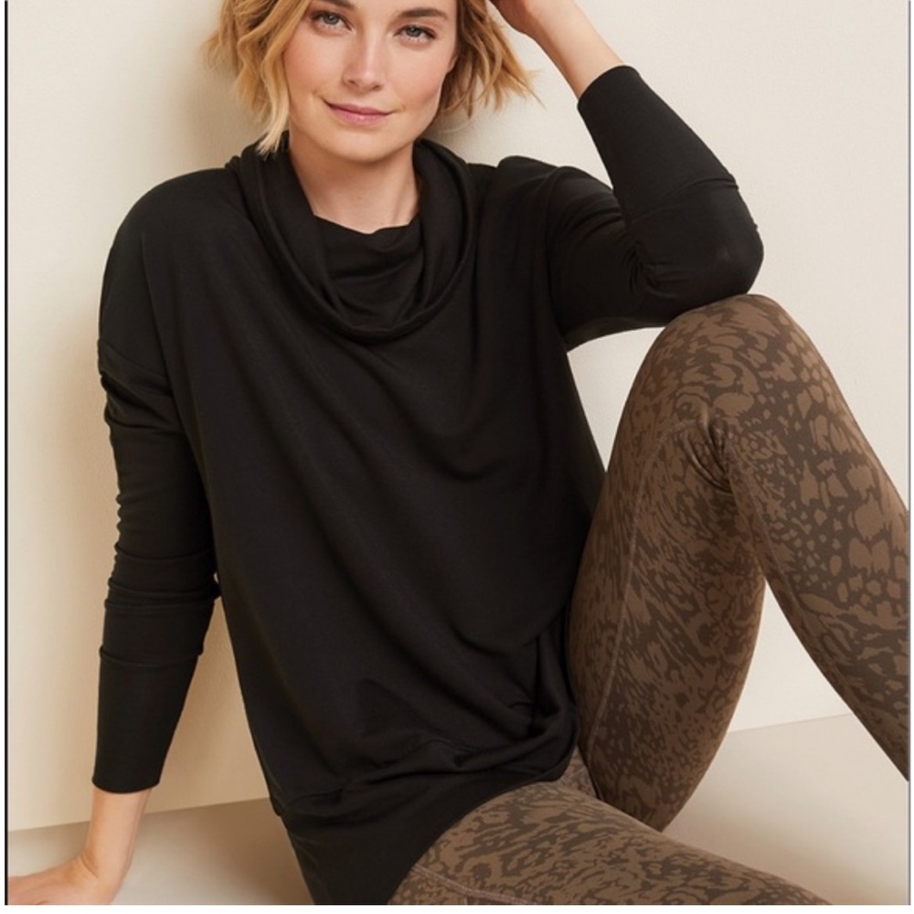 Anthropologie Bordeaux black long sleeve cowl neck top